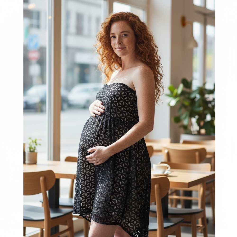 Motherhood Maternity Black Geometric Lace Knee Length Strapless Dress Size M - Picture 4 of 10
